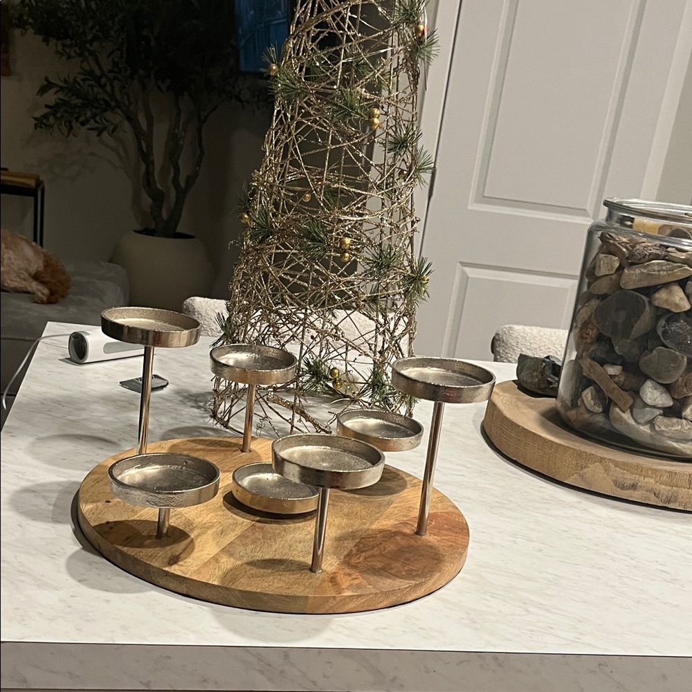 Modern Holiday Rustic Wood Gold Table or Island Decor Holiday